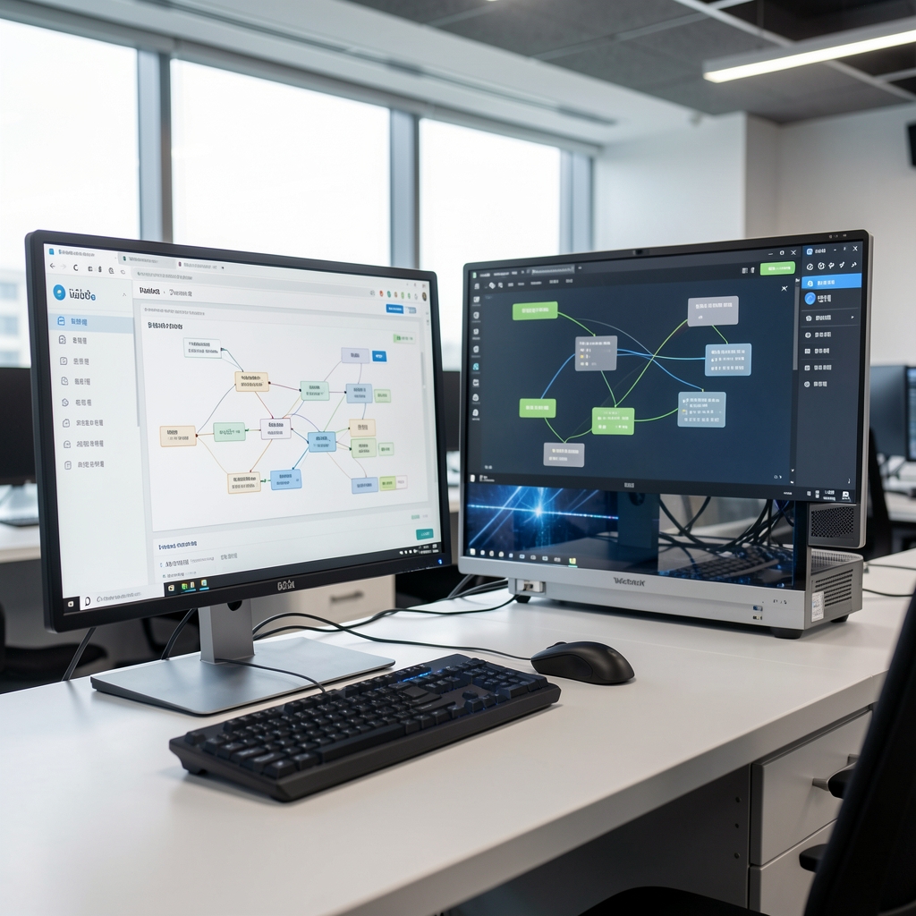 Validator dashboard beside a secured workstation in a Seoul technology office with network diagrams on screen